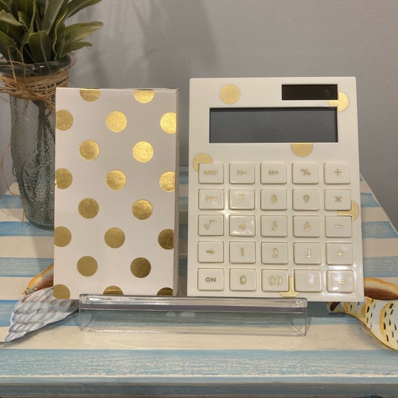 kate spade Other - Kate Spade White and Gold Polka Dot Calculator and Matching Pad